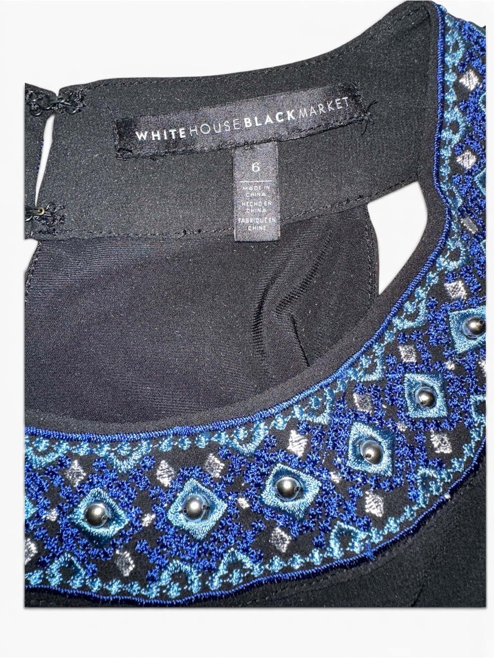 White House Black Market Black High-Low Dress with Beaded Neckline - Picture 4 of 5
